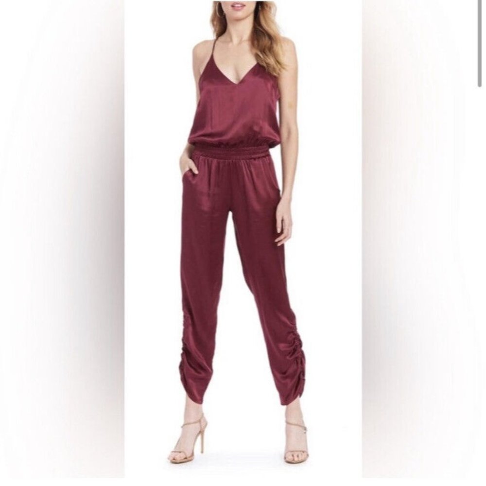 Amanda Uprichard Wine Satin Jumpsuit